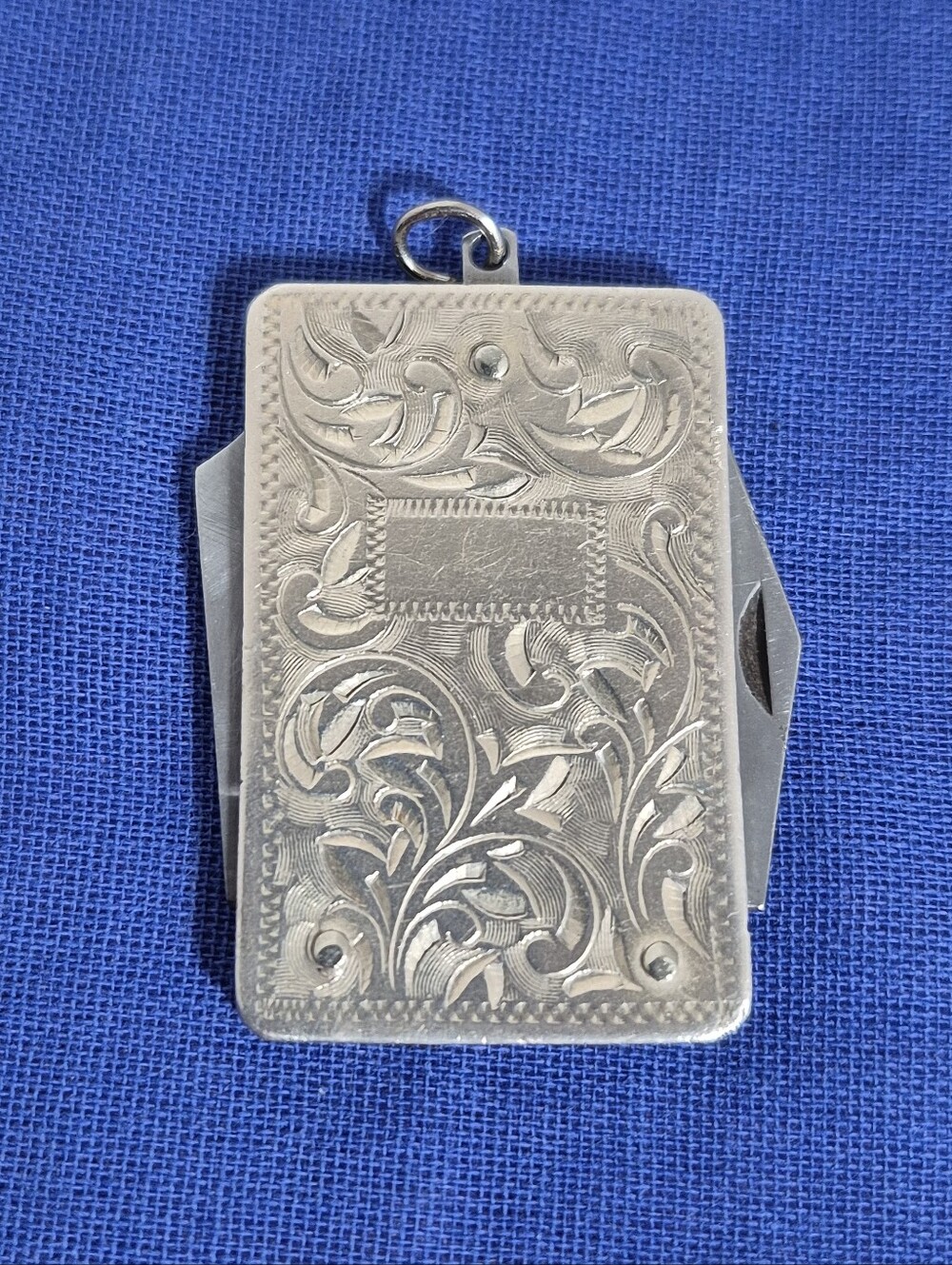 Vintage Sterling Silver Pocket Knife Fob Pendant Ornate Engraving